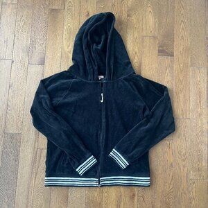 Juicy Couture Hoodie Womens XL Black Velour Full Zip Track Jacket Rhinestone Y2K